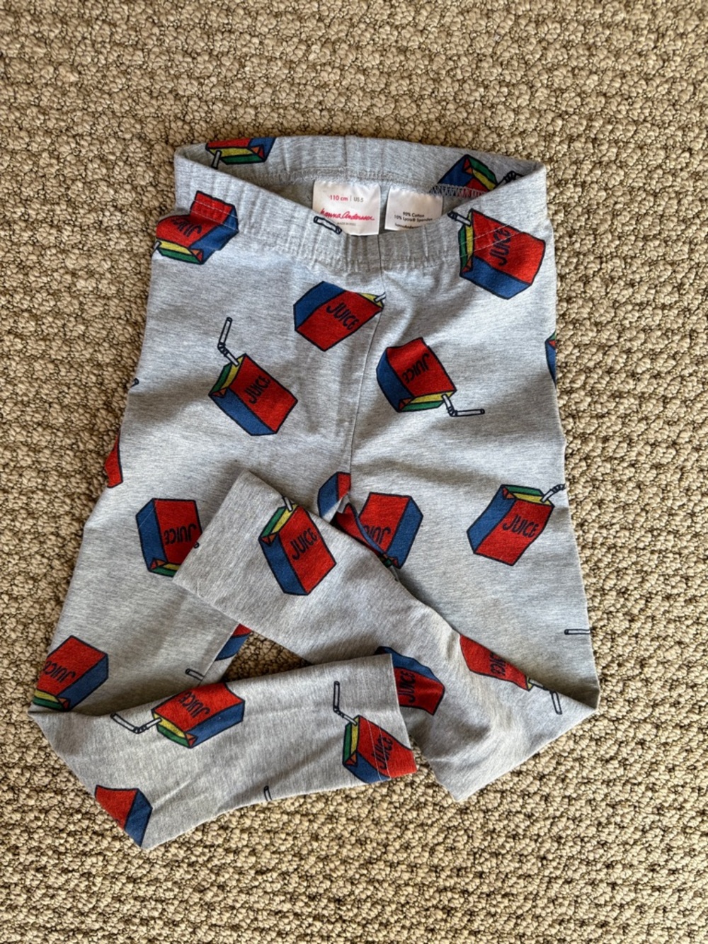 Hanna Andersson leggings with Red and Blue Juice Box Print
